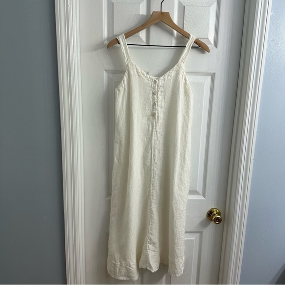 Flax Dress Midi Linen White Casual Beach Summer Lagenlook Modest Size Small - Picture 3 of 7